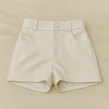 Women's High Waisted Faux Leather Shorts - 離開 - 查看 1