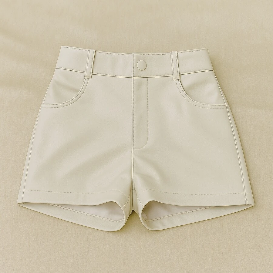 Women's High Waisted Faux Leather Shorts - 離開 - 查看 1