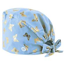 1顶女士涤纶混纺蝴蝶金色印花图案护士帽，抗菌防尘，适合医院工作人员、护士、美容院工作人员、家政人员和清洁专业人员佩戴。 - 彩色 - 查看 13