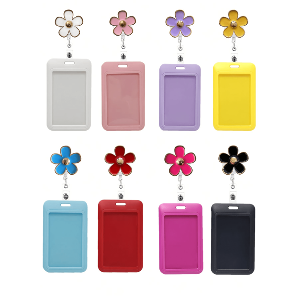 1pc Retractable Badge Reel With Flower Design, ID Card Holder, English Lettering, Other Material, With Ideal Gift For Nurses, Ladies, Colleagues,School Supplies,Back To School