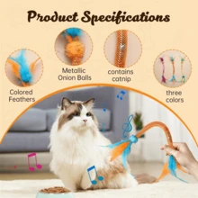 3 包猫玩具咀嚼绳，2025 新款互动猫羽毛玩具，耐咬猫薄荷弹力绳玩具，自娱自乐猫玩具牙齿清洁咀嚼玩具，适合室内猫和幼猫