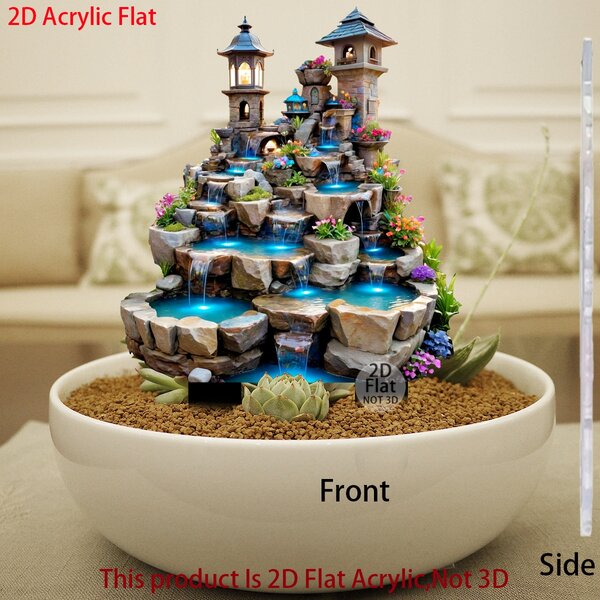 1pc 2D Acrylic Multi-Functional Lively Garden Yard Home Decor, Landscape With Waterfall, Indoor Outdoor Holiday Decoration, Suitable For Potted Plants, Ground Stake, No Power Required