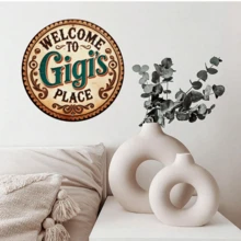1 placa de parede de metal estilo vintage "Bem-vindo" 20x20 cm, decoração redonda de metal, adequada para casa, cozinha, café, bar e jardim - presente exclusivo para amantes de jardinagem e café - Multicolorido - Ver 5