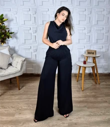 Conjunto Calça Pantalona e Blusa Com Decote Solto Elegante Social Esporte Fino Duna Bonito Versátil