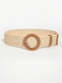 波西米亚编织草编夏季海滩度假可调节腰带，百搭腰带，适合裤子、连衣裙、牛仔裤，收紧腰部，凸显曲线，夏季、秋季、万圣节 - 米色 - 查看 2