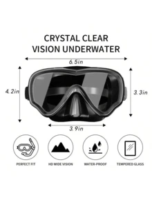 成人潜水面罩、钢化一体式面罩、防水防雾防护、户外运动、水上运动、泳镜、沙滩必备品、沙滩配件、泳池浮板 - 藍透 - 查看 3