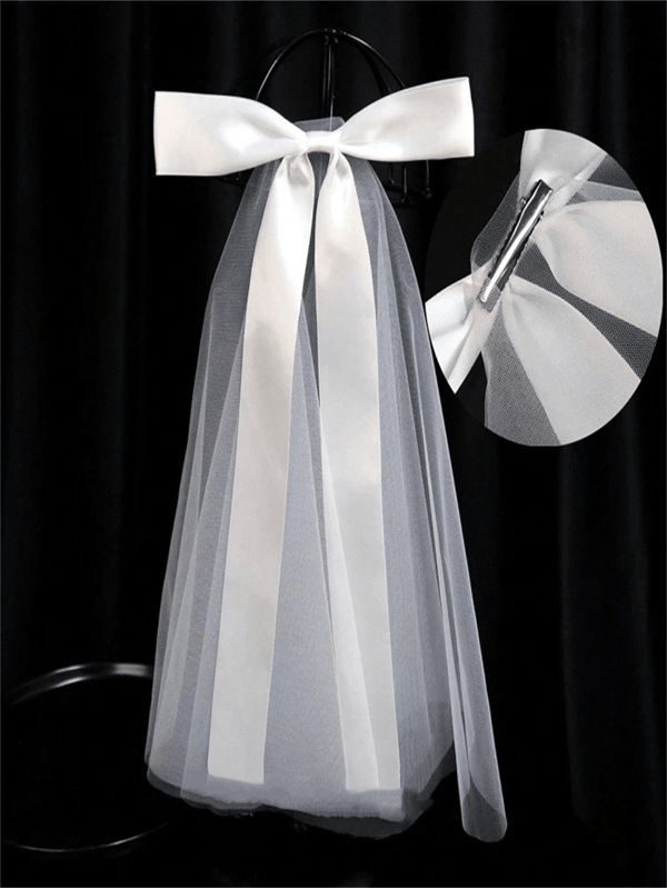 1pc White Bow Design Elegant Short Bridal Veil, Suitable For Weddings, Singles Party, Street Shoot