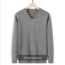 Men's Solid Wool Knit Sweater, V-Neck, Long Sleeves, Winter - Màu xám đen - Xem 1