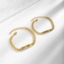 2 piezas Pulseras de pareja personalizadas de acero inoxidable, con letras personalizables, regalo de moda versátil y perfecto - Multicolor - Ver 4