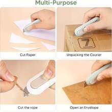 4 Pack Cute Mini Retractable Box Cutters Multi Color Green Blue White Pink Ergonomic Grip Portable Utility Knives Sharp Blades For Cardboard Packages Crafts Scrapbooking Art Painting Office Home Holiday Gifts Christmas Stocking Stuffers Birthday Halloween Envelope Opener - 彩色 - 查看 5