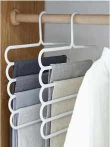 3 Stück Mehrzweck Schrank Hose/Schal Organizer Kleiderbügel, 5-stufiges platzsparendes Plastik Kleiderbügel Gestell, rutschfest, Klamottenhalter, geeignet für Hosen, Röcke, Schals - Zubehör zur Heimorganisation, zufällige Farbe