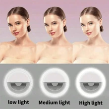 1PC White/Pink/Blue/Black Portable LED Selfie Ring Light With USB Charging, 3 Lighting Modes, Portable Lighting, Photo Beauty Halo Light, Live Clip Light Selfie Light, Suitable For Live Streaming, Video Conference Lighting, Photography And Video, Charming Gift, Nail Trimming, Eyelash Extension, Tattoo And Skin Care, Touch Button Control, Desktop Beauty Fill Light 150mAH