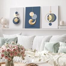 3 件套可选框架现代奢华金蓝色图形海报，防水帆布墙艺术，艺术品墙画，可作为礼物、客厅、卧室、餐厅、厨房、办公室、浴室、咖啡厅、酒吧、墙壁装饰美学、家庭和宿舍装饰 - 彩色 - 查看 10