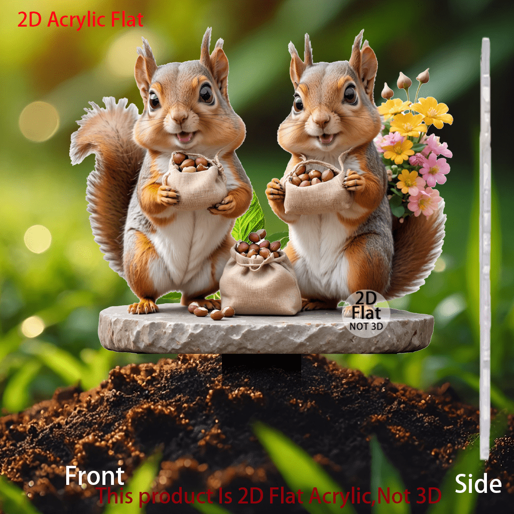 1pc 2D Acrylic Vibrant Garden & Home Decor, Classic Fairy Tale Cute Small Squirrels, Outdoor Holiday Decoration, Suitable For Potted Plants, Ground Stake, No Power Required