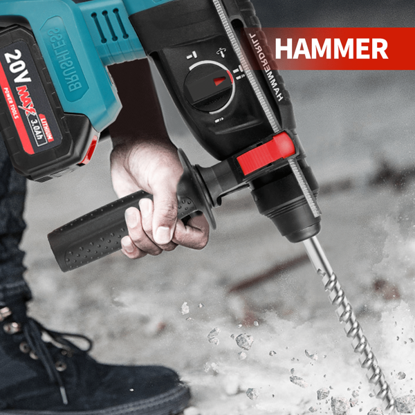 مطرقة كهربائية قابلة للشحن من دون فرشاة CYBOBAN، مثقاب كهربائي لاسلكي 20 فولت، بطارية ليثيوم بسعة 4.0 أمبير/ساعة كبيرة، متعدد الاستخدامات عالي الطاقة للخرسانة اللاسلكي، ثقب الجدران الحاملة، ثقب جدران البلاط، سحق الجدران الخرسانية، وغيرها، أكثر متانة من الموديلات العادية. متوفر مع ملحقات