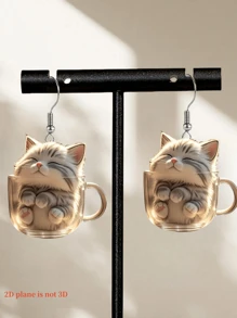 1 Pair Cute & Charming Coffee Cup Heart Shaped Earrings, Acrylic Material With Stainless Steel Hooks, Suitable For Women, Ideal For Valentine's Day, Mother's Day, Halloween, Christmas Gifts, Suitable For Daily Wear And Gift-Giving, All Season Accessory