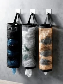 1 件壁挂式伸缩垃圾袋架、购物袋、食品袋、鞋套储物袋、可折叠塑料袋分配器，适用于海滩派对、露营、收纳、房间装饰、厨房配件（颜色/款式随机）