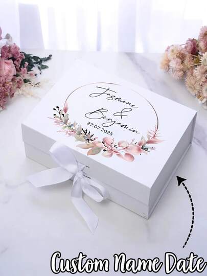 1 pieza Caja de regalo de boda personalizada con cinta, Caja de regalo plegable, Caja de regalo magnética, Caja de regalo personalizada con nombre y fecha, Caja de regalo de Navidad, Bolsa de regalo personalizada, Bolsa de regalo de Nochebuena, Decoraciones navideñas, Regalos personalizados, Caja de regalo personalizada para dama de honor