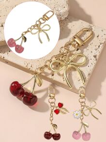 Accessoires de sac, porte-clés, breloques pour sacs à main, 1 pièce Porte-clés unisexe en forme de cerise rouge avec un pendentif nœud à la mode, accessoire de sac à main de luxe pour Halloween et la Saint-Valentin, 1 pièce pendentif en forme de cerise en cristal, nouveau gros pendentif en forme de cerise avec attache pour porte-clés, breloque porte-clés en résine et métal en forme de cerise scintillante pour femmes, portefeuilles et sacs pour la Saint-Valentin