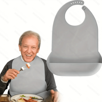 1pc Large Silicone Bib For Adults, Elderly Mealtime Bib, Waterproof 3D Food Catching Bib With Silicone Mouthpiece,Bag,Organizer,Storage
