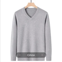 Men's Solid Wool Knit Sweater, V-Neck, Long Sleeves, Winter - Grey - View 1