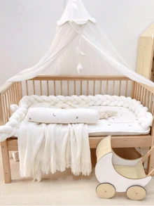 AIBOYING 1pc Tri-Color Braided Macrame Crib Bumper, Plush Minimalist Nursery Decor, Suitable For Daily Use In Bedroom