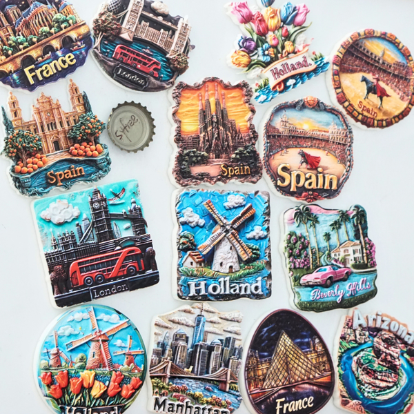 1pc Refrigerator Magnets, Souvenir Gift For US, France, Birthday, Graduation, Mother's Day Flowers, Spain, Netherlands, UK, London, Travel Memento, Colorful Home Decor
