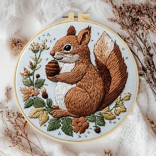 1 Piece Embroidery Kit, Cute Squirrel Handmade DIY Embroidery Kit 20x20cm/7.9x7.9 Inches, Suitable For Adult Beginners, Including Instruction Manual, Printed Fabric, Embroidery Frame And Needle And Thread - Multicolor - View 4