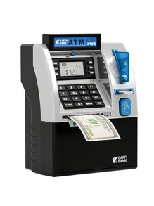 1 Hucha electrónica grande tipo Cajero Automático, en negro/rosa, con contraseña, para guardar efectivo y monedas, para niños, regalo perfecto para Navidad, Año Nuevo, San Valentín, festividades, apropiado para niños y niñas (baterías no incluidas)