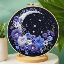 1 Piece Embroidery Kit, 20x20cm/7.9x7.9 Inch Flower And Moon Handmade DIY Embroidery Kit, Suitable For Adult Beginners, Including Instruction Manual, Printed Fabric, Embroidery Frame And Needle And Thread - Multicolor - View 4