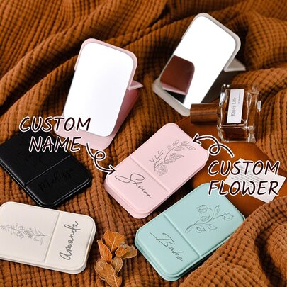 Custom Name Square Makeup Mirror - Personalized Bridesmaid Gift With Logo, Portable Folding Travel Mirror, Compact Pocket Mirror For Women, Wedding Party Favors, Engraved Cosmetic Mirror