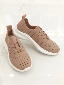 RevReaL Lightweight Knit Lace-Up Sneakers with Contrast Sole純色Preppy學院 - 粉色 - 查看 2