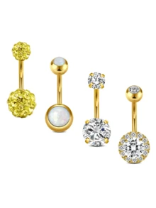 Belly Button Rings 14G 10mm Stainless Steel Silver Set With Stone For Women - Belly Rings - View 10