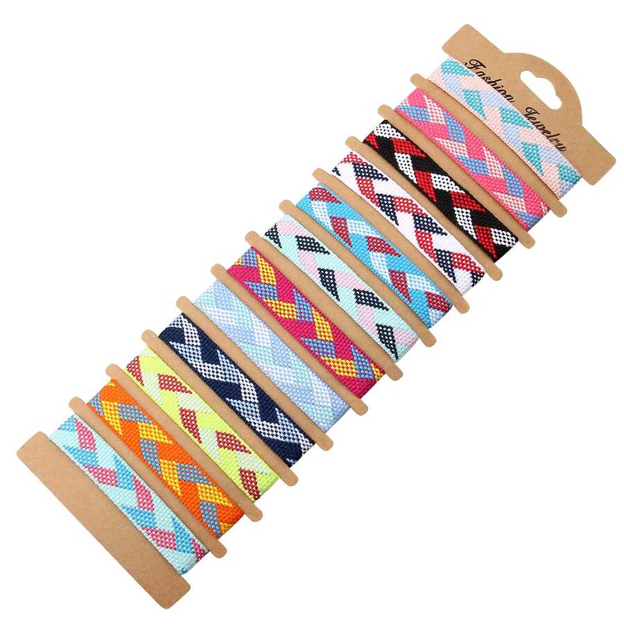 12 件/批 女士友谊手链 波西米亚风 手工编织 可调节 串珠手链 适合女孩 珠宝