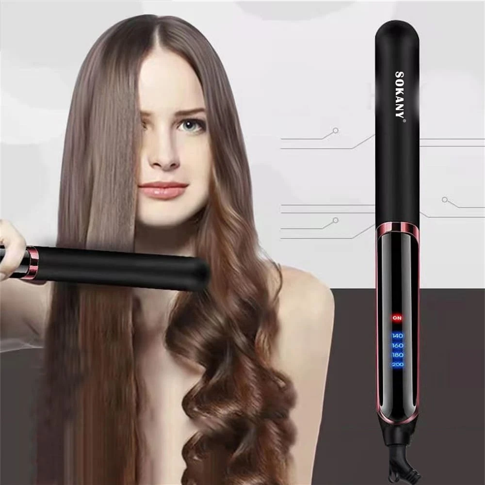 SOKANY Céramique multifonctionnelle SOKANY, Fer à lisser. Utilisation double pour cheveux bouclés et raides, mouillés et secs, contrôle de la température à 4 vitesses, réglage de la température de 265 à 750 degrés, affichage LED, panneau de glaçage en céramique 3D flottant, température constante et anti-brûlure. Le système PTC chauffe en 10 secondes et fait tourner la queue à 360 degrés. Convient pour les maisons et les salons de coiffure.