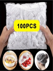 100pcs Transparent Food Wrap Covers, Disposable Use Reusable Plastic Wrap For Bowls, Fridge & Kitchen, Keeps Food Fresh, Airtight, Dustproof, Versatile Cooking Tool For Outdoor Camping And Barbecue, Random Color - White - View 13