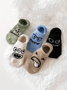 5 Pairs Of Women's Invisible Low Cut Comfortable Lining Socks, Cute And Interesting Cartoon Pattern Socks, Adding Fun To Your Daily Wear, Breathable Polyester Socks, Suitable For Spring And Summer, Machine Washable