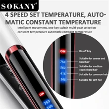 SOKANY Céramique multifonctionnelle SOKANY, Fer à lisser. Utilisation double pour cheveux bouclés et raides, mouillés et secs, contrôle de la température à 4 vitesses, réglage de la température de 265 à 750 degrés, affichage LED, panneau de glaçage en céramique 3D flottant, température constante et anti-brûlure. Le système PTC chauffe en 10 secondes et fait tourner la queue à 360 degrés. Convient pour les maisons et les salons de coiffure.