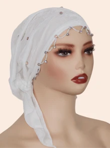 1pc Women Rhinestone Women Turban,Hijab Inner Cap,Fur Specialty Craft Diamond Chain Decorated Headscarf Elegant Middle East Fashion Headwrap