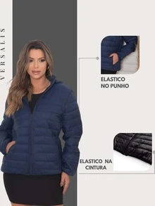 Women's Puffer Jacket Nylon Women's Winter Basic Black Waterproof Coat - National Shipping - 藏蓝色 - 查看 4