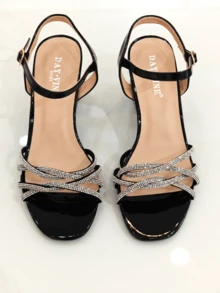 RevReaL Crystal-Strapped Block-Heel Sandals - Dance-Floor Ready, Bohemian Party - Black - View 4