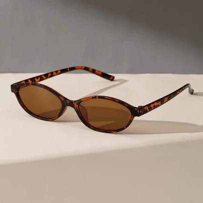 1 Pair Stylish Oval Glasses, Customizable, Multi-Functional, Retro Style, Suitable For Summer Travel, Beach, School, Oval Frame, Leopard Print