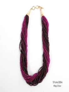 Bohemian Multi-Layer Bead Handmade Braided Necklace, Versatile Casual Wear - Rice Bead Necklace - View 6