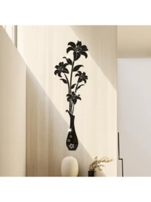 亚克力镜面百合花花瓶墙贴，百合花+花瓶装饰软镜，适用于玄关、客厅、卧室，采用健康环保材质制成，无污染。（墙贴带有一层保护膜，使用时可撕下）