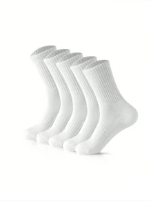 5 Pairs Of Black And White Thick Men's And Women's Winter Socks, Fashionable, Casual, Comfortable, Breathable, Odor Proof, Outdoor Sports, Running, Fitness, Compression Knee Socks, Black And White High Tube Socks For Business And Leisure Vacations