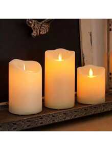 3pcs Large Plastic LED Candles Outdoor Waterproof Flameless Candles Battery Powered LED Flickering Columnar Candles Long-Lasting Plastic Wedding Candle Table Candle Lamp Suitable For Restaurants Bars Home Decor Valentine's Day Confession Atmosphere Candle Lamp Couple Dining Candle Lamp,1/3pcs