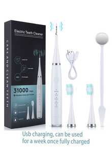 Electric Toothbrush Tartar Remover, Stain Remover With 3 Replaceable Cleaning Heads, 5 Adjustable Modes, Mouth Mirror - USB Rechargeable Dental Cleaning Tool - Multicolor - View 5