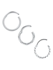 3Pcs 16G Septum Rings Hoop Stainless Steel Silver Tragus Daith Helix Earrings Hinged Segment Clicker Rings Lip Rings Piercing Jewellery - Nose Rings - View 12