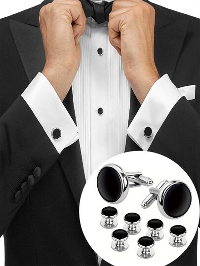 时尚流行男士袖扣套装精品银色袖扣新郎珠宝结婚礼物完美男友情人节生日礼物圣诞礼物万圣节礼物新年礼物