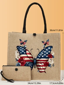 2PCS Large Capacity Is Simple And High -Level, Fashionable, Casual And Portable Design Pink Butterfly Pattern Daily Matching Women's Handbags, Traveling, Traveling, Shopping, Daily Commuting, Gifts, Etc.